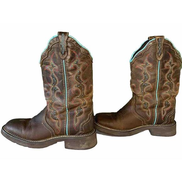 Justin Boots Womens Size 7B Gypsy Raya L2900 12” Brown Turquoise Leather Western - Picture 4 of 14